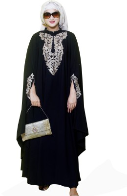 Bhumi fab Crepe Solid Abaya With Hijab(Black)