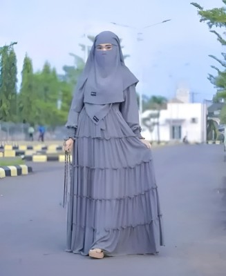Emaan Outfit Cotton Blend, Kashibo, Polyester Self Design, Solid, Houndstooth Burqa With Hijab(Grey)