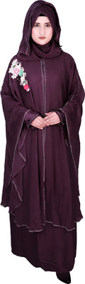 DCSTORE1 Nida Matte, Georgette Self Design, Solid Burqa With Hijab(Purple)