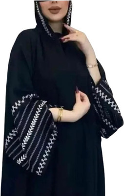 JK Enterprises Cotton Silk Self Design Abaya(Black)