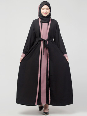 N4N Garments Nida Matte Solid Burqa With Hijab(Black, Pink)
