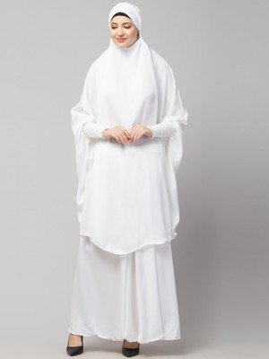HIJAB WORLD Nida Matte Solid Abaya(White)