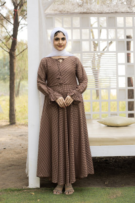 bhavyata Georgette Self Design Abaya(Brown)