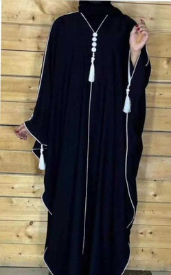 maabaya Polyester Self Design Abaya With Hijab(Black)