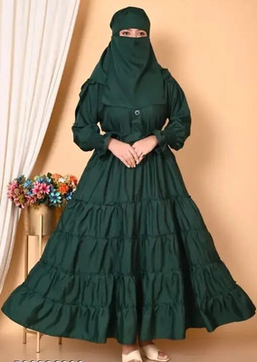 the crown Cotton Blend Self Design Burqa With Hijab(Green)
