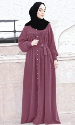 black rose Polyester Solid, Self Design Burqa With Hijab(Pink)