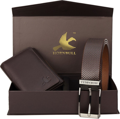 HORNBULL Wallet & Belt Combo(Brown)