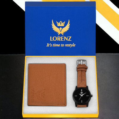 LORENZ Watch & Wallet Combo(Black, Tan)