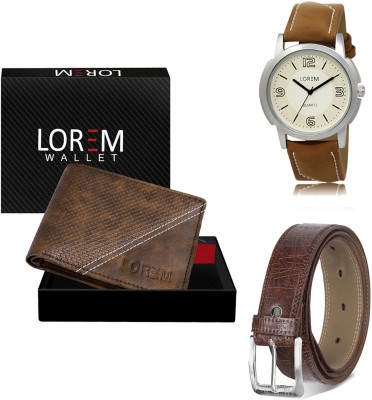 LOREM Belt, Wallet & Watch Combo(Brown, Brown, Brown)