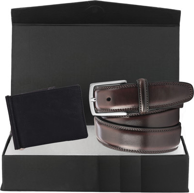 METRONAUT Wallet & Belt Combo(Brown, Black)