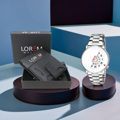 LOREM Watch & Wallet Combo(Black, Silver)