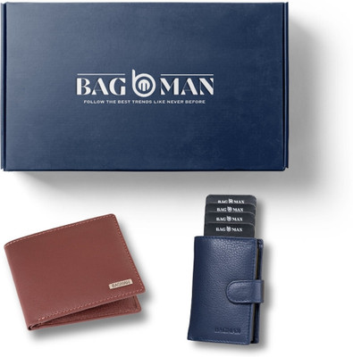 BAGMAN Card Holder & Wallet Combo(Blue, Maroon)