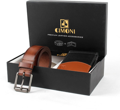 CIMONI Wallet & Belt Combo(Brown)
