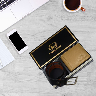 Strong Horns Wallet & Belt Combo(Beige, Black)
