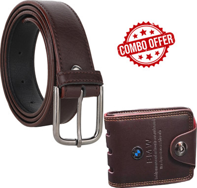 JKM COLLECTION Wallet & Belt Combo(Brown)