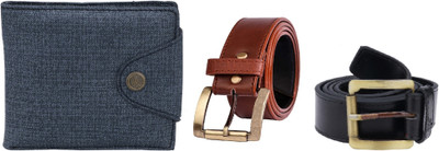 Mundkar Wallet & Belt Combo(Blue, Brown, Black)