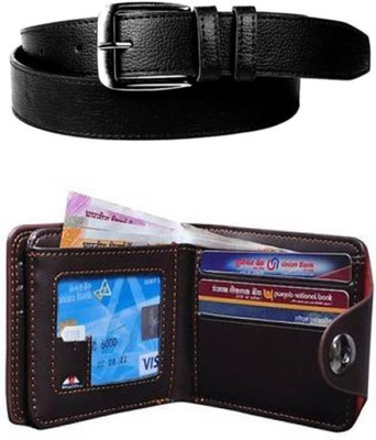 VMgold Wallet & Belt Combo(Brown, Black)
