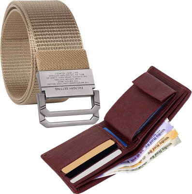 house of common Wallet & Belt Combo(Beige, Maroon)