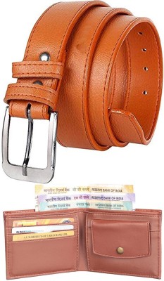 Just Style Leather Wallet & Belt Combo(Tan)