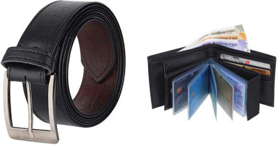 Just Leatheer Wallet & Belt Combo(Black, Tan)
