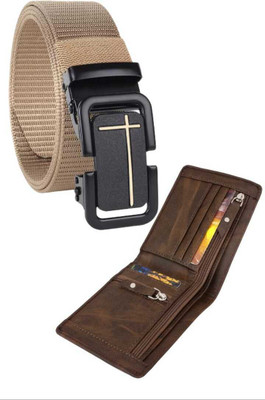 Zhermack Wallet & Belt Combo(Khaki, Brown)
