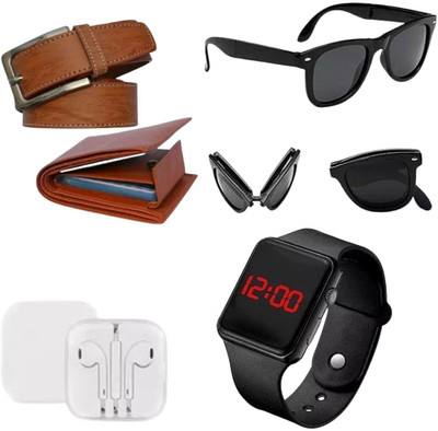 MENSTRENDS Sunglass, Wallet & Belt Combo(Tan)