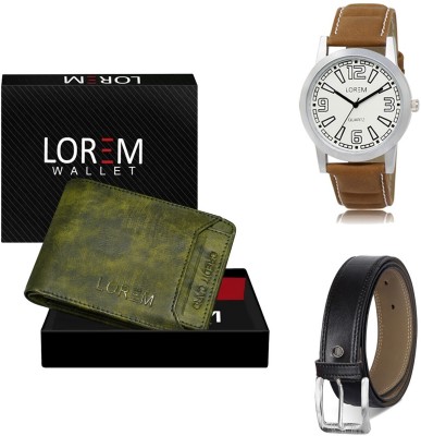 LOREM Belt, Wallet & Watch Combo(Green, Black, Brown)
