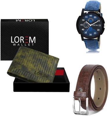 LOREM Belt, Wallet & Watch Combo(Green, Brown, Blue)