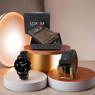 LOREM Belt, Wallet & Watch Combo(Brown, Black, Black)