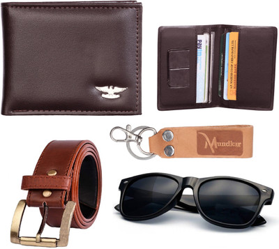 Peacock Mundkar Card Holder, Wallet & Belt Combo(Brown)
