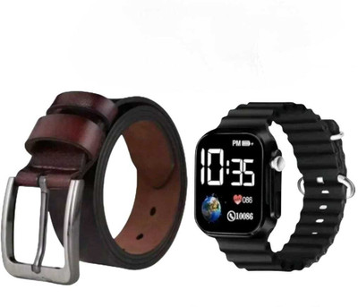 Zhermack Watch & Belt Combo(Black, Brown)