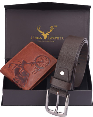 URBAN LEATHER Wallet & Belt Combo(Brown)