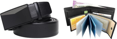 Just Leatheer Wallet & Belt Combo(Black)