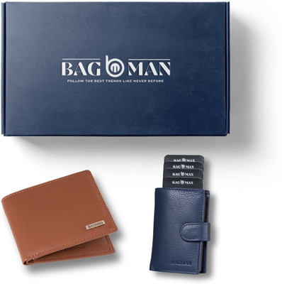 BAGMAN Card Holder & Wallet Combo(Blue, Tan)