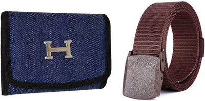 Peacock Mundkar Wallet & Belt Combo(Blue, Brown)