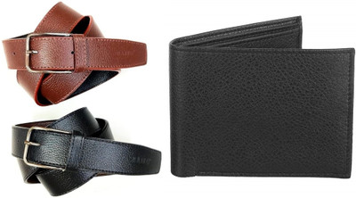Just Leatheer Wallet & Belt Combo(Black, Brown)