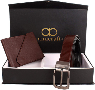 Amicraft Wallet & Belt Combo(Brown)