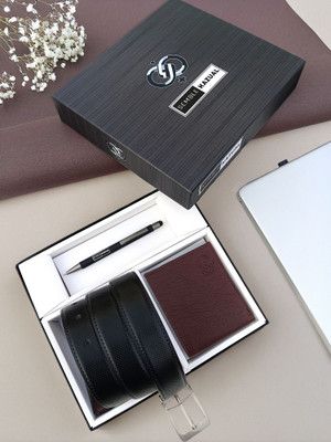 SEMBLE KAZUAL Wallet & Belt Combo(Black, Brown)