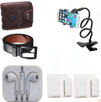 Kkhatu Card Holder, Wallet & Belt Combo(Brown, Black, White)