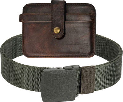 METRONAUT Wallet & Belt Combo(Green, Brown)