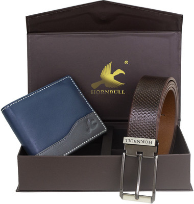 HORNBULL Wallet & Belt Combo(Blue)