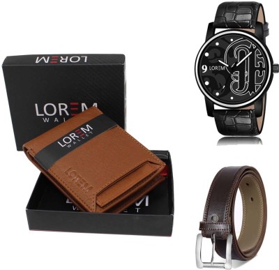 LOREM Belt, Wallet & Watch Combo(Tan, Brown, Black)