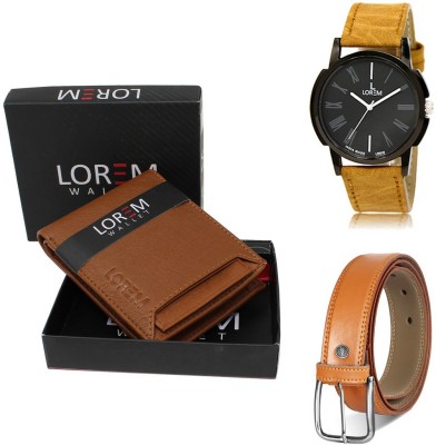 LOREM Belt, Wallet & Watch Combo(Tan, Tan, Brown)