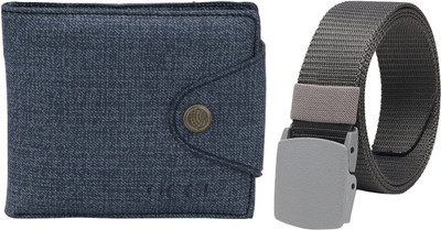 Peacock Mundkar Wallet & Belt Combo(Grey, Blue)