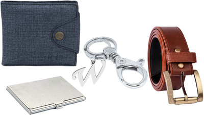 Mundkar Card Holder, Wallet & Belt Combo(Blue)
