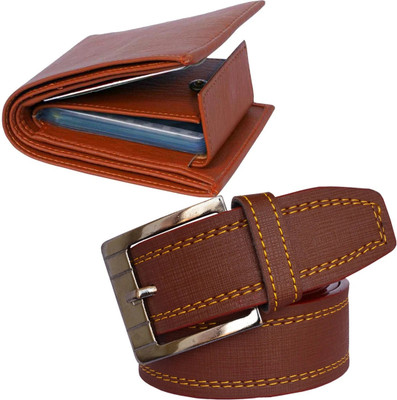 SunShopping Wallet & Belt Combo(Tan, Brown)