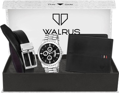 Walrus Belt, Wallet & Watch Combo(Black, Silver)