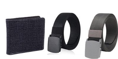 Peacock Mundkar Wallet & Belt Combo(Blue, Grey, Black)