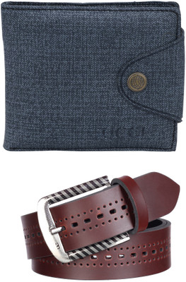 Peacock Mundkar Wallet & Belt Combo(Blue, Brown)