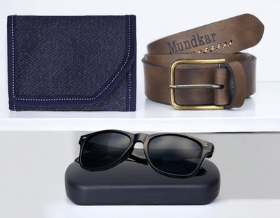 Mundkar Sunglass, Wallet & Belt Combo(Blue)